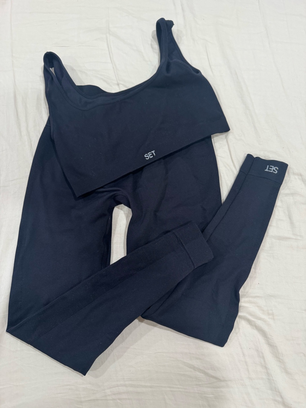 SET Active Black Ribbed Leggings and Sports Bra Set